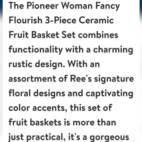 ❤️ New Pioneer Woman Fancy Flourish 3-Piece Ceramic Fruit Basket Set - Picture 2 of 6